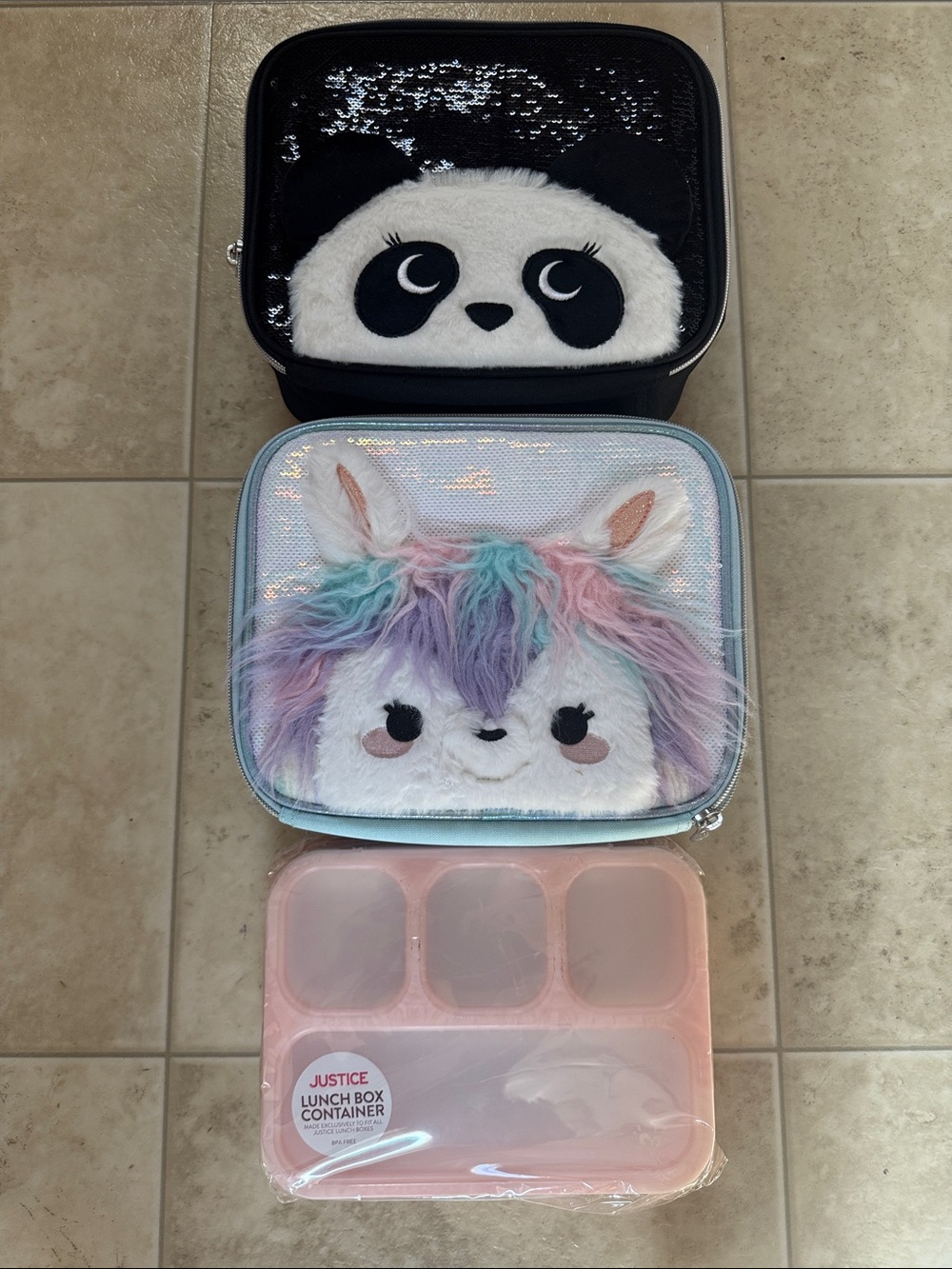 Justice lunch bags & box NWT